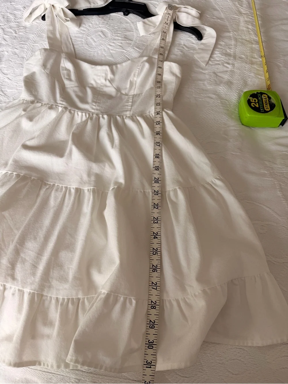 Lulus S  Linen Blend Tie Strap Corset Mini Dress Tiered White Bridal Cottagecore